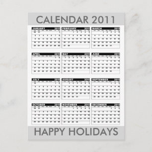 Calendar 2011 Happy Holidays Postcard Grey