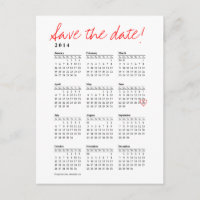 Calendar 2014 Save the Date Postcard