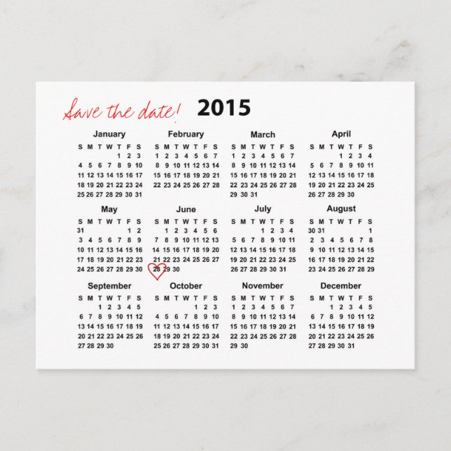 Calendar 2015 Save the Date Postcard (Front)