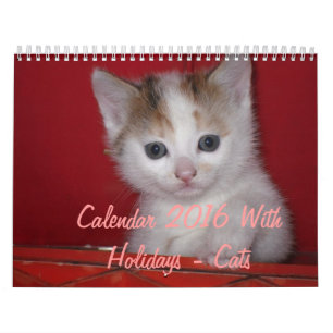 Calendar 2016 With Holidays - Cats