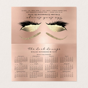 Calendar 2018 Beauty Studio Lashes Pink Rose Business Card