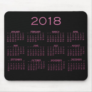 Calendar 2018 Black Bright Vivid Pink Glitter Mouse Pad