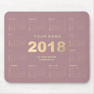 Calendar 2018 Mauve Pink Gold Name Contact Numer Mouse Pad
