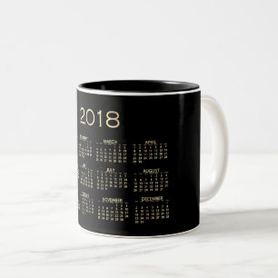 Calendar 2018 Minimal Sepia Gold Black White Two-Tone Coffee Mug