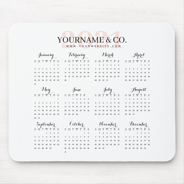 Calendar 2021 Business Name Blush Mouse Pad (Front)