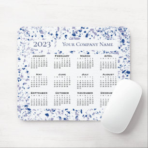 Calendar 2023 Blue White Grey Terrazzo Custom Mouse Pad