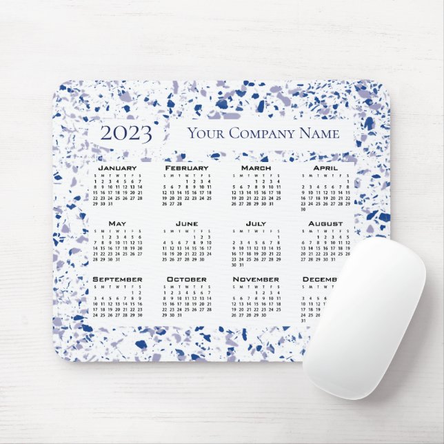 Calendar 2023 Blue White Grey Terrazzo Custom Mouse Pad (With Mouse)