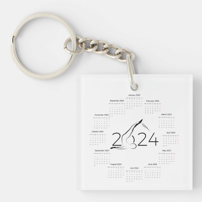 Calendar 2024 for Pilates instructor Keychain (Front)