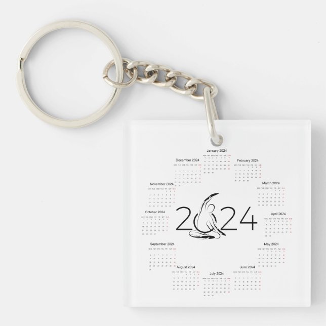 Calendar 2024 for Pilates instructor Keychain (Front)