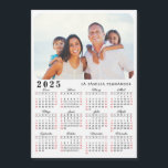 Calendar 2025 in Spanish Family Photo Magnet White<br><div class="desc">This modern minimalist style 2025 magnetic calendar in Spanish for USA (Sunday is the first day of the week) is easy to personalize with your family name and custom photo to create a unique present for your loved ones. The white, black and red design with a colourful photo looks nice...</div>