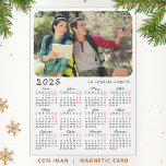 Calendar 2025 in Spanish Family Photo Magnet White<br><div class="desc">This modern minimalist style 2025 magnetic calendar in Spanish is with Monday as the first day of the week. It's easy to personalize and customize with your family name and own photo to create practical gifts for your loved ones. The white, black and red design with a colourful photo looks...</div>