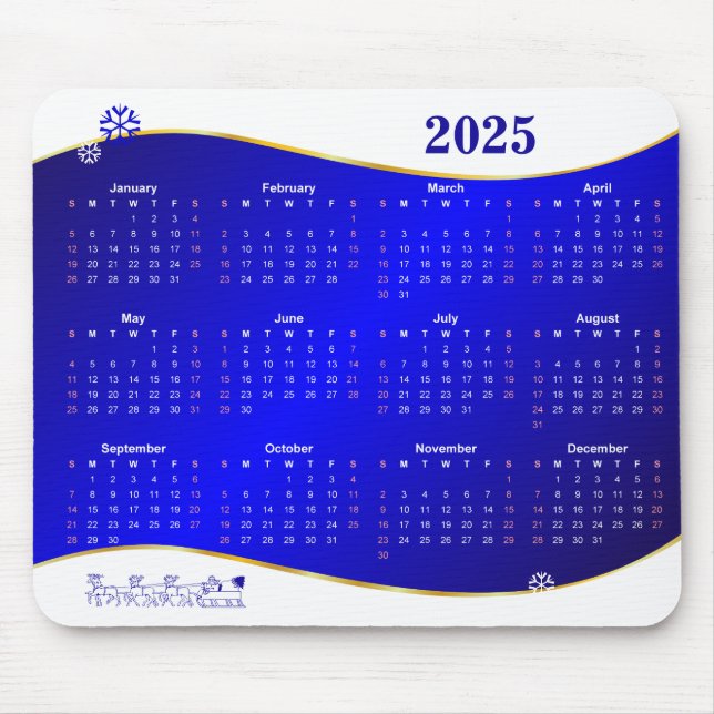 Calendar 2025 on blue wave background mouse pad (Front)