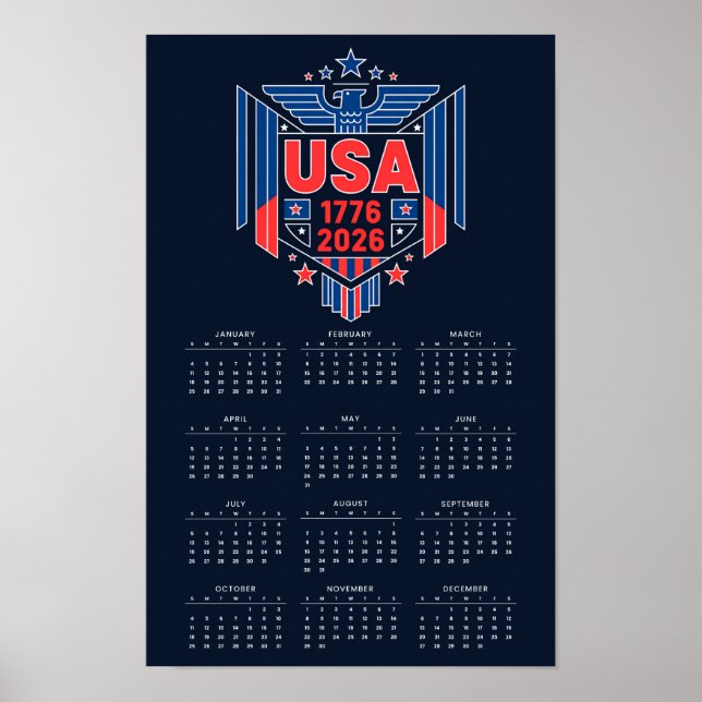 Calendar 2026 (1776-2026) USA Poster (Front)