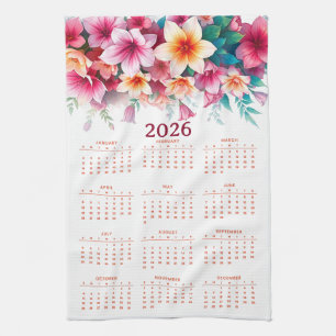 Calendar 2026 with flowers kitchen towel