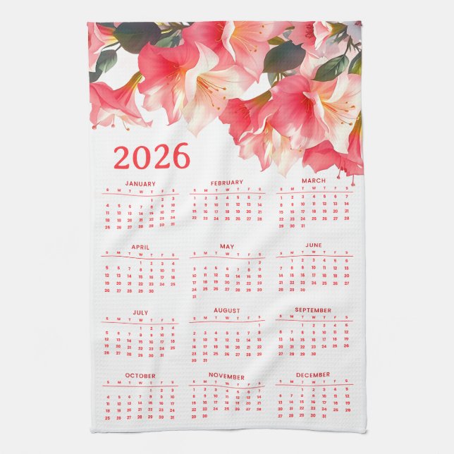 Calendar 2026 with flowers kitchen towel (Vertical)