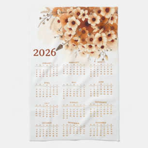 Calendar 2026 with flowers kitchen towel