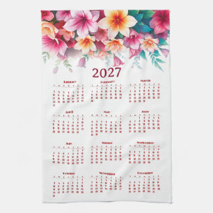 Calendar 2027 with flowers kitchen towel