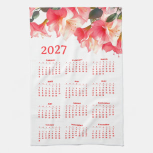 Calendar 2027 with flowers kitchen towel