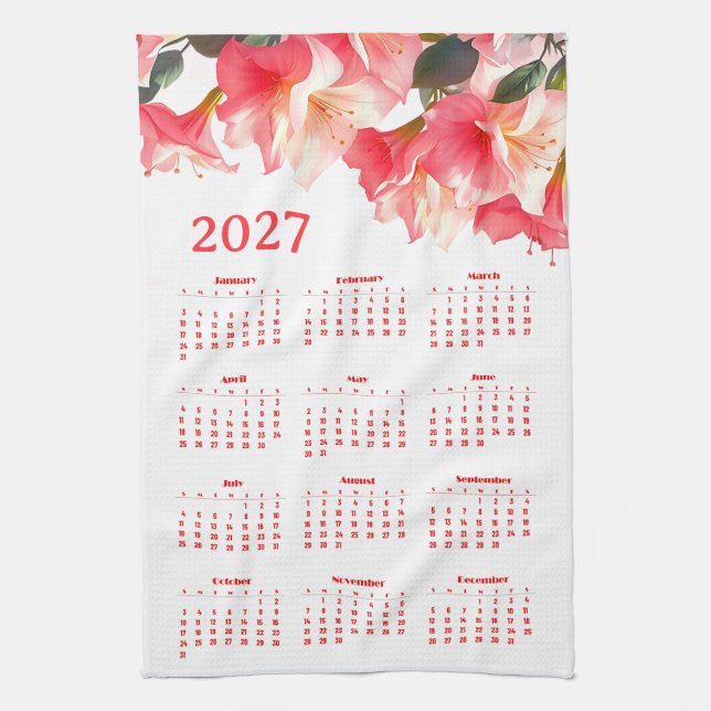 Calendar 2027 with flowers kitchen towel (Vertical)