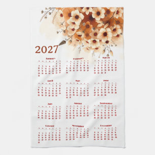 Calendar 2027 with flowers kitchen towel