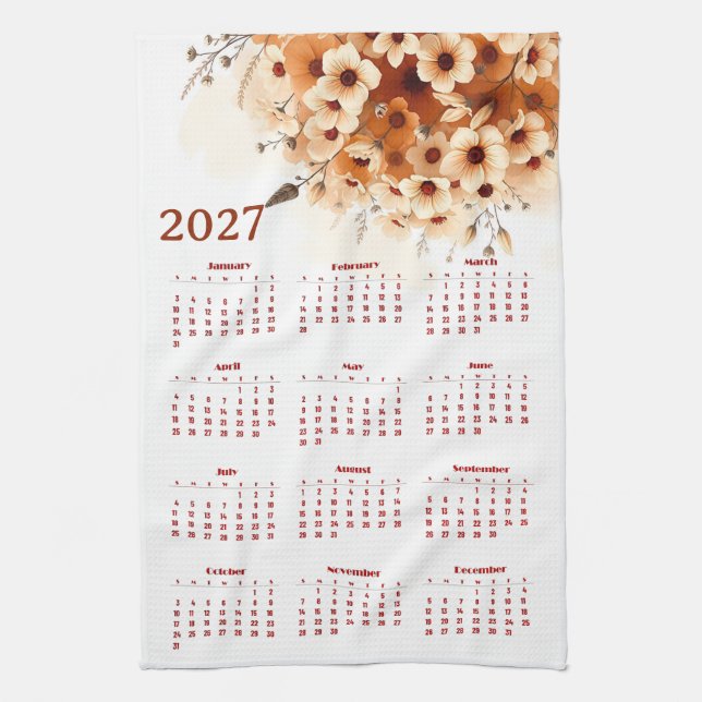 Calendar 2027 with flowers kitchen towel (Vertical)