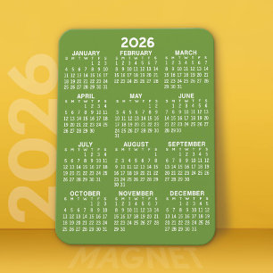 Calendar - Basic Minimal Green and White Modern Magnet