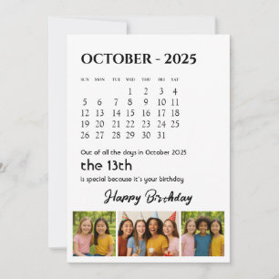 Calendar Birthday Card   Customizable Text & Photo