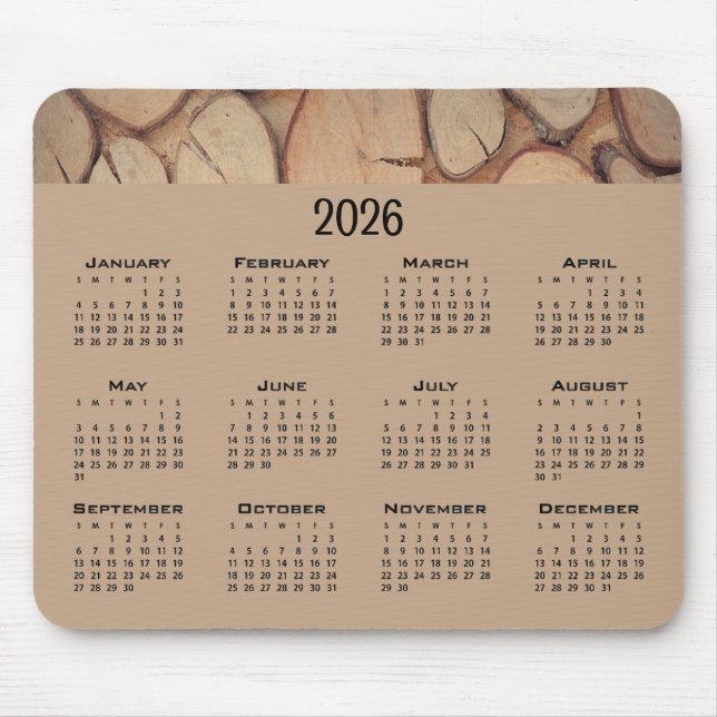 Calendar brown tree logs mouse pad (Front)