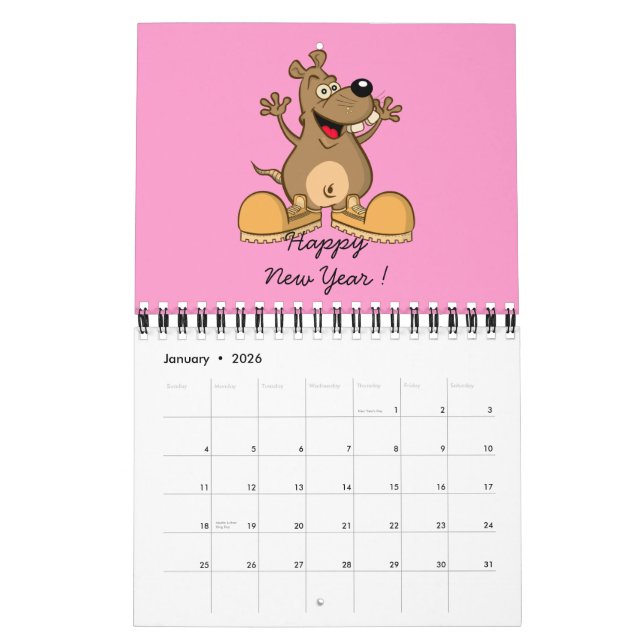 CALENDAR "cartoon art" funny frog (Jan 2026)
