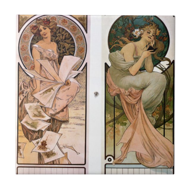 Calendar Champagne - Alphonse Mucha Tile (Front)