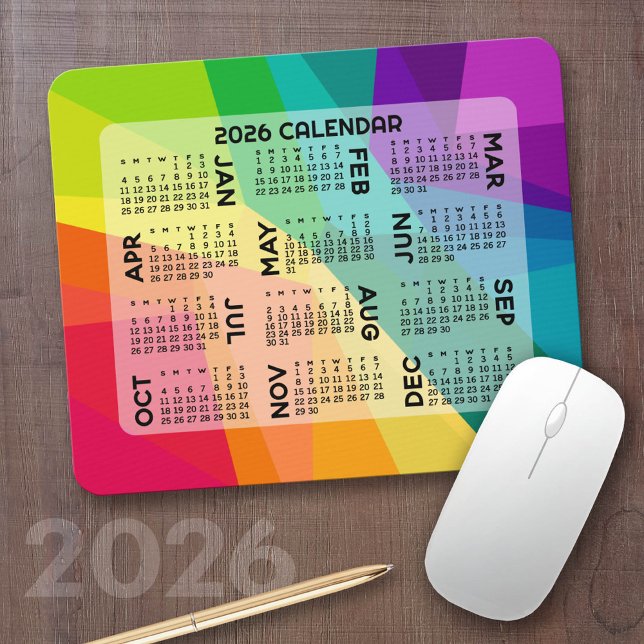 Calendar - colorful rainbow prism mouse pad (2026 Calendar on a Mousepad)