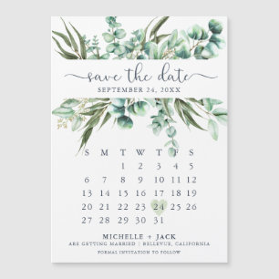 Calendar Eucalyptus Simple Save The Date Magnet