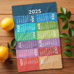 Calendar - full year - funky colourful months kitchen towel<br><div class="desc">A modern abstract, funky 12 month calendar with colourful wedges and a fun design. This calendar is a non-traditional design with stacked months on colour blocks. A very useful and necessary item to use in the office or at home. A colourful and eye-catching look for your home, office or waiting...</div>