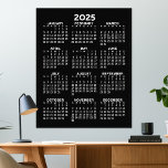 Calendar - full year view vertical - Black Photo Print<br><div class="desc">Black and White - A minimal, basic 12 month calendar with a solid colour background. A standard look for your home office or school locker. The fonts are simple to read, and the colours can be changed. -------- If you open the customize area, it will take to you to an...</div>