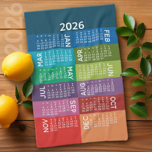 Calendar - Full Year with funky colourful months Kitchen Towel