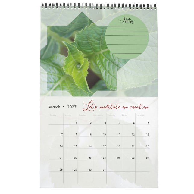 Calendar God meditation garden: star & notes (Mar 2027)