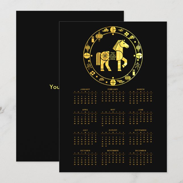 Calendar Gold Chinese new year 2026 Holiday Card (Front/Back)