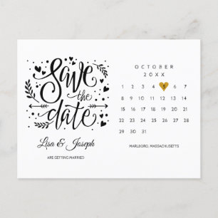 Calendar Gold Heart Save the Date Postcard