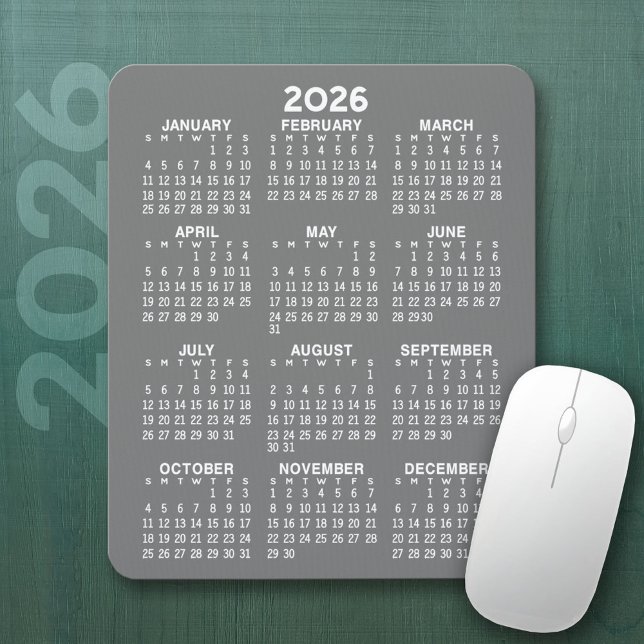 Calendar - grey background - Vertical  Mouse Pad (2026 Calendar Mousepad)