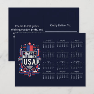 Calendar Happy Birthday USA 250 Holiday Postcard