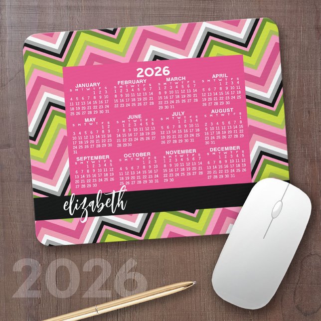Calendar - huge colorful chevron pattern mouse pad (2026 Calendar)