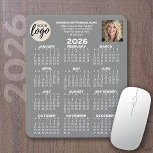Calendar - logo, photo, business contact - grey mouse pad