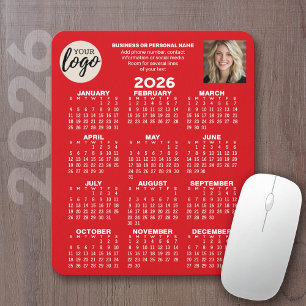 Calendar - logo, photo, business contact - red mouse pad