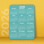 Calendar - Modern, Minimal Aqua and White Magnet<br><div class="desc">A very useful item for school or home office. This shows a full year view of all dates. A calendar printed on a magnet combines practicality with convenience, transforming a workspace essential into a time-management tool. This innovative design features a full-year or monthly calendar layout integrated into the magnet's surface,...</div>