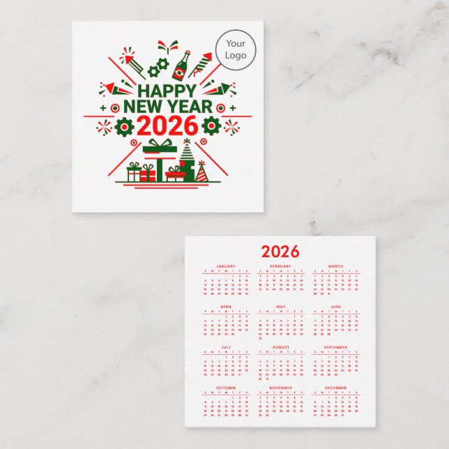 Calendar New Year 2026 Square Business Card (Front/Back)