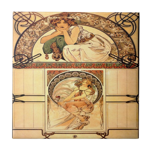 Calendar of cherry blossom Alphonse Mucha Tile (Front)