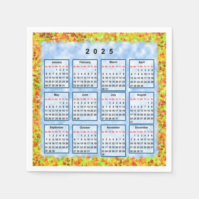Calendar of the year 2025  napkin (Front)