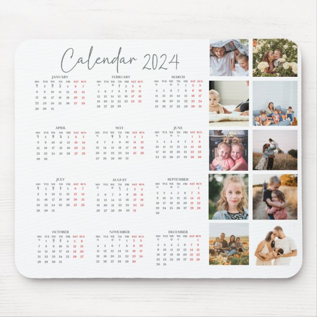 Calendar photo collage script trendy minimalist mouse pad (Front)