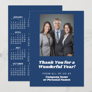Calendar, Photo - Thank You - Blue Business Holiday Card