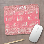 Calendar - pink glitter print mouse pad<br><div class="desc">Pink and White - A 12 month 2025 calendar with a glitter printed background. A modern look for your home office or school locker. 
-------- If you open the customize area,  it will take to you to an advanced design area where you can change the background colour.</div>